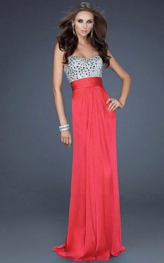 Chiffon Red Strapless Long Prom Dress